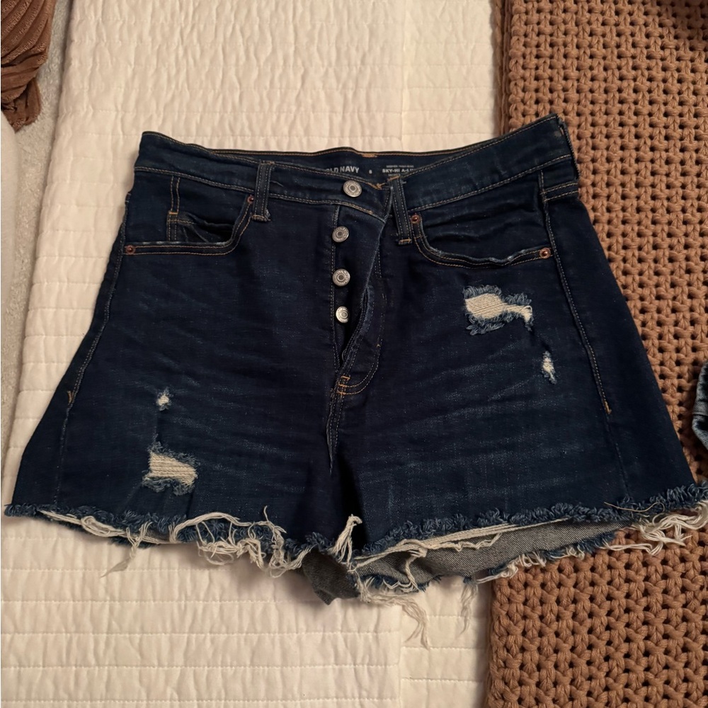 Distressed Higher High Rise Denim Shorts